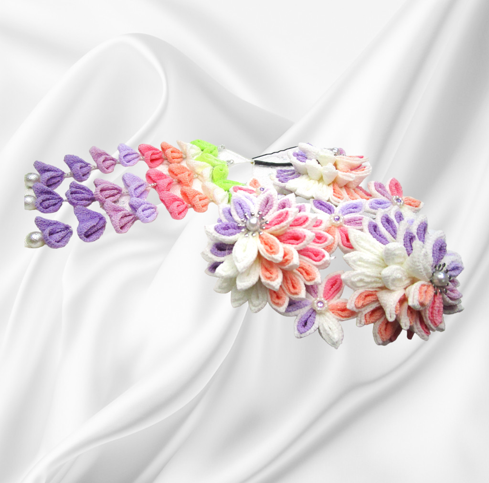 ㉜「虹色の舞」グラデーション下がり付きかんざし