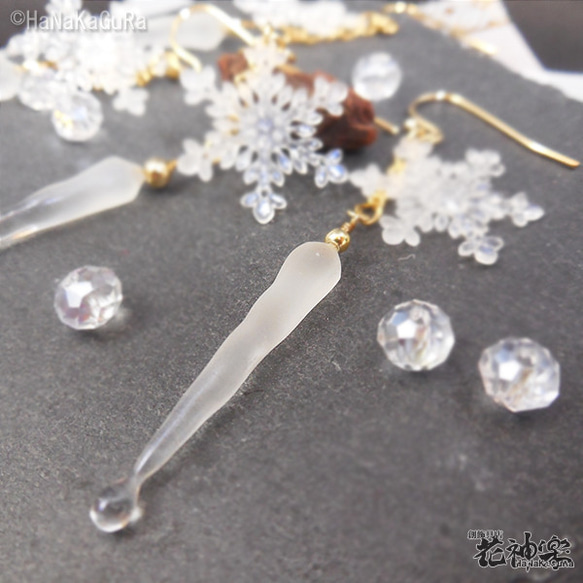 雪結晶とツララの冬耳飾り(ピアスorイヤリング) 6枚目の画像