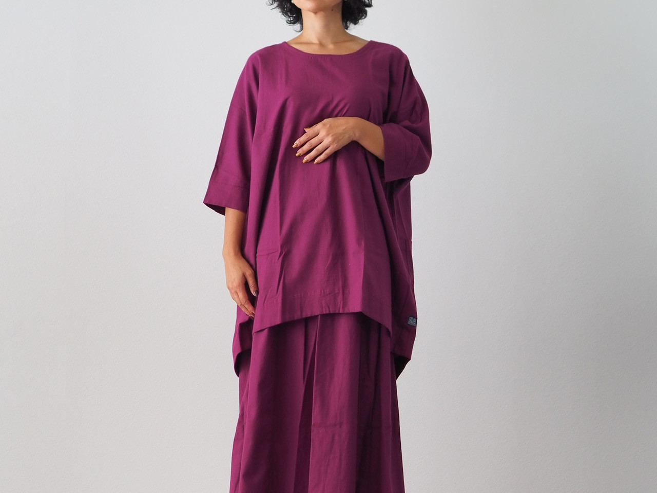 ふわっと起毛コットン。セットアップで着れる、ポケット付きチュニックシャツ/ブーゲンビリア