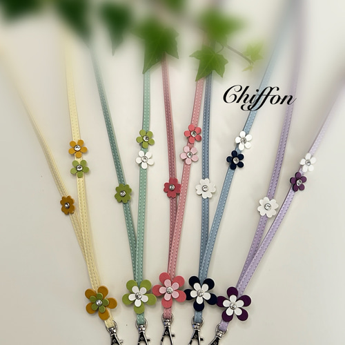 New！ネックストラップ キラキラフラワー / ニュアンスカラー5色 携帯