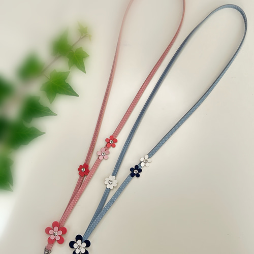 New！ネックストラップ キラキラフラワー / ニュアンスカラー5色 携帯