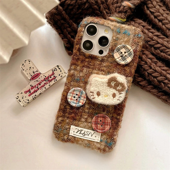 iPhone16 茶色ツイードキティちゃん携帯ケース・カバー スマホケース