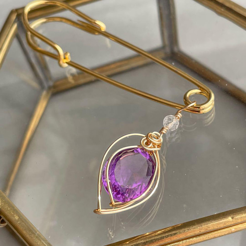 アメジストのピンブローチ ワイヤーラッピング ストール留め ショール