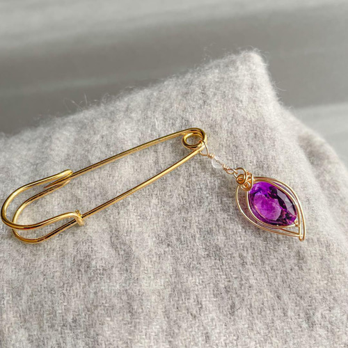 アメジストのピンブローチ ワイヤーラッピング ストール留め ショール