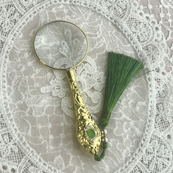 ジュエリールーペ　おしゃれ　ルーペ　エレガント　拡大鏡　アンティーク　ビジュー  パール　ハンドルーペ　金色　銀色 4枚目の画像