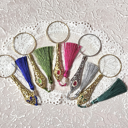 ジュエリールーペ　おしゃれ　ルーペ　エレガント　拡大鏡　アンティーク　ビジュー  パール　ハンドルーペ　金色　銀色 1枚目の画像