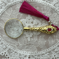 ジュエリールーペ　おしゃれ　ルーペ　エレガント　拡大鏡　アンティーク　ビジュー  パール　ハンドルーペ　金色　銀色 2枚目の画像