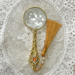 ジュエリールーペ　おしゃれ　ルーペ　エレガント　拡大鏡　アンティーク　ビジュー  パール　ハンドルーペ　金色　銀色 6枚目の画像