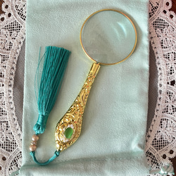 ジュエリールーペ　おしゃれ　ルーペ　エレガント　拡大鏡　アンティーク　ビジュー  パール　ハンドルーペ　金色　銀色 5枚目の画像