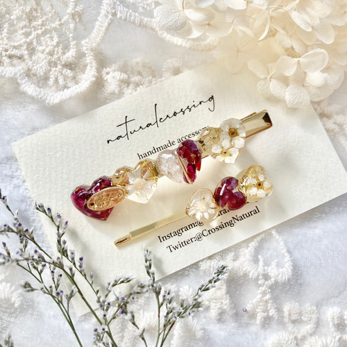 ガーネットのハートヘアクリップ&ヘアピンセット ヘアクリップ・バナナ