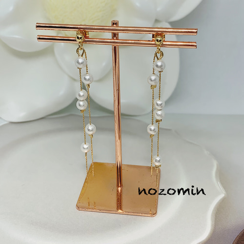 328 チェーン　コットンパール　ピアス　ハンドメイド　結婚式 結婚式 ウェディング ブライダル アクリルフラワー コットン