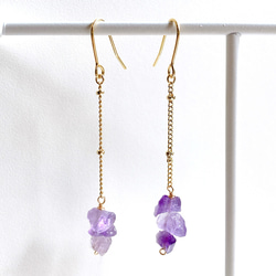 天然石アメジスト3連チェーンピアス/イヤリング 4枚目の画像
