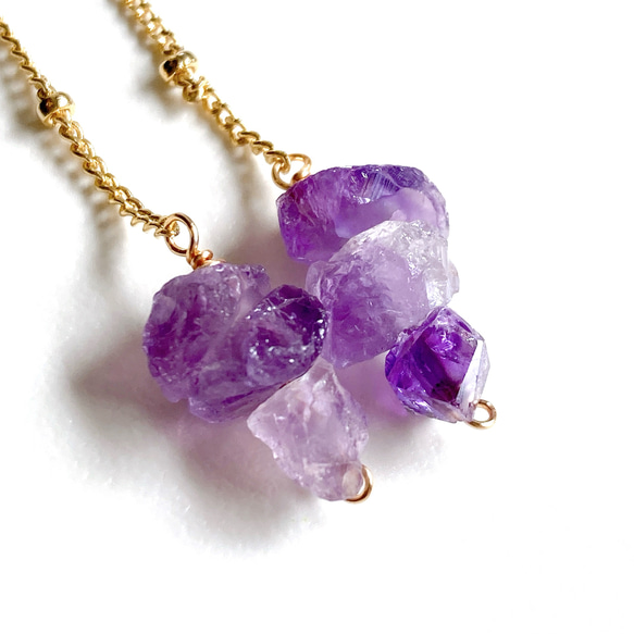 天然石アメジスト3連チェーンピアス/イヤリング 3枚目の画像