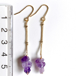 天然石アメジスト3連チェーンピアス/イヤリング 6枚目の画像