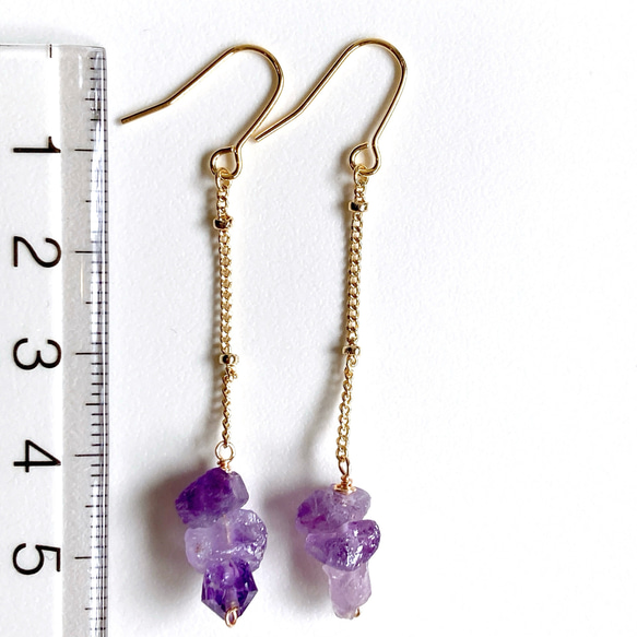 天然石アメジスト3連チェーンピアス/イヤリング 6枚目の画像