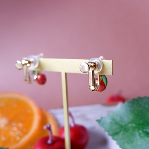 花付き！大人のちっちゃな林檎イヤリング、ピアス&ネックレス