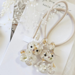 フラワーレジンヘアゴム ホワイト シックカラー 大人かわいい お花