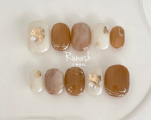 キャメル×箔 ネイルチップ キャメル×箔 ネイルチップ ネイルチップ（つけ爪） Runash I NAIL 通販