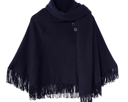 ◆HERNO 23AW◆ウール＆カシミア フリンジ パネルケープ◆ ORIGINAL) 2wayチェックフリンジウールケープニット