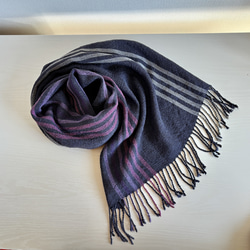 手織り』(シルクのマフラー)/ブルーと黄色のストライプ ストール Kei