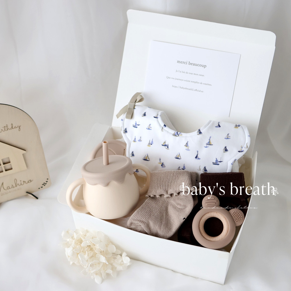 LIBERTY出産祝いギフトCoastal Cruise　brown 5set　シリコンマグ　ビブ　歯固め　他