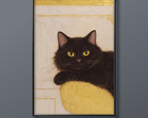 絵画 | イラストポスター 105 ☆ 【黒猫はソファーにいるのが好きだ