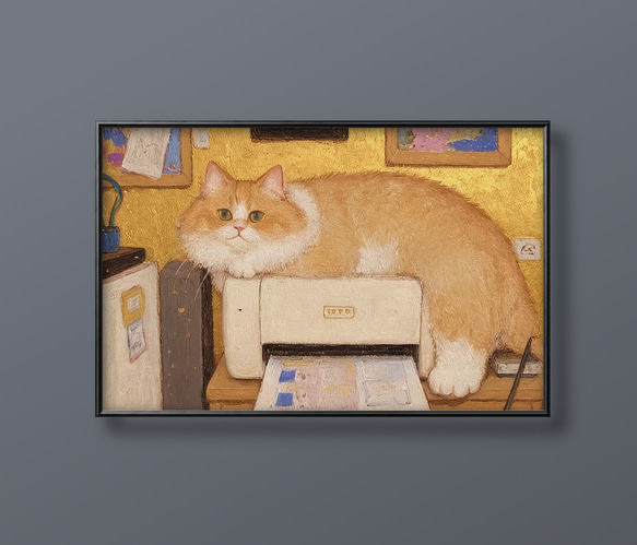 絵画 | イラストポスター114 ☆ 【プリンタで寝ている猫が好き】 絵画