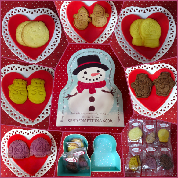 スノーマンの貼り箱にスノーマンのクッキー6種類詰め合わせ