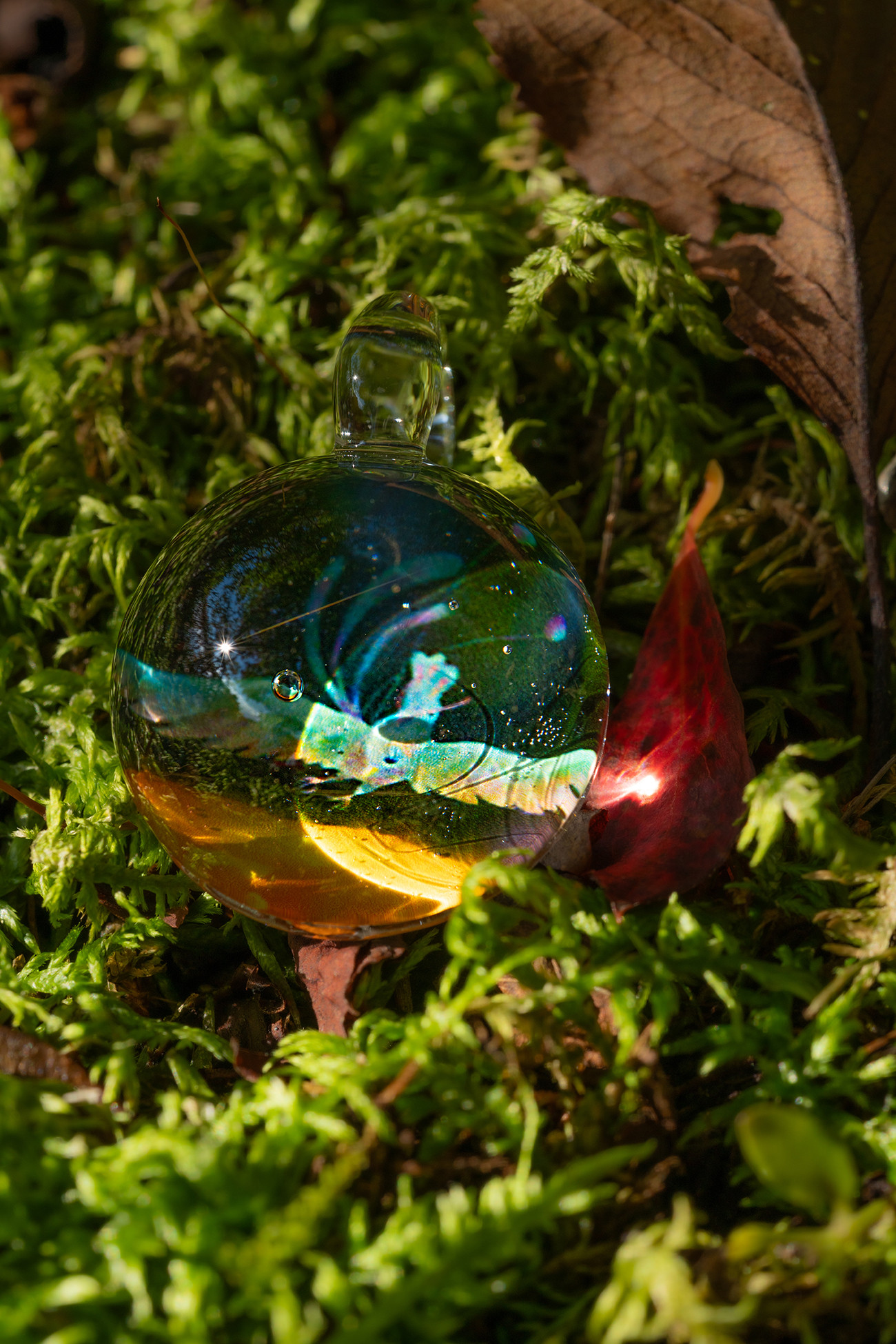 【受注制作】水中ガラス カボション ペンダント  (S)「幸せな寝床」鳥　花