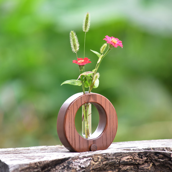 木製 丸型 花瓶 茶色 木製・一輪挿し・丸型・茶(品番001-0362) 一輪挿し・花瓶・花器 工人舎