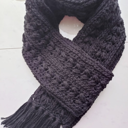 再再再販】マフラー 模様 編み 手編み 編み物 ブルー フリンジ