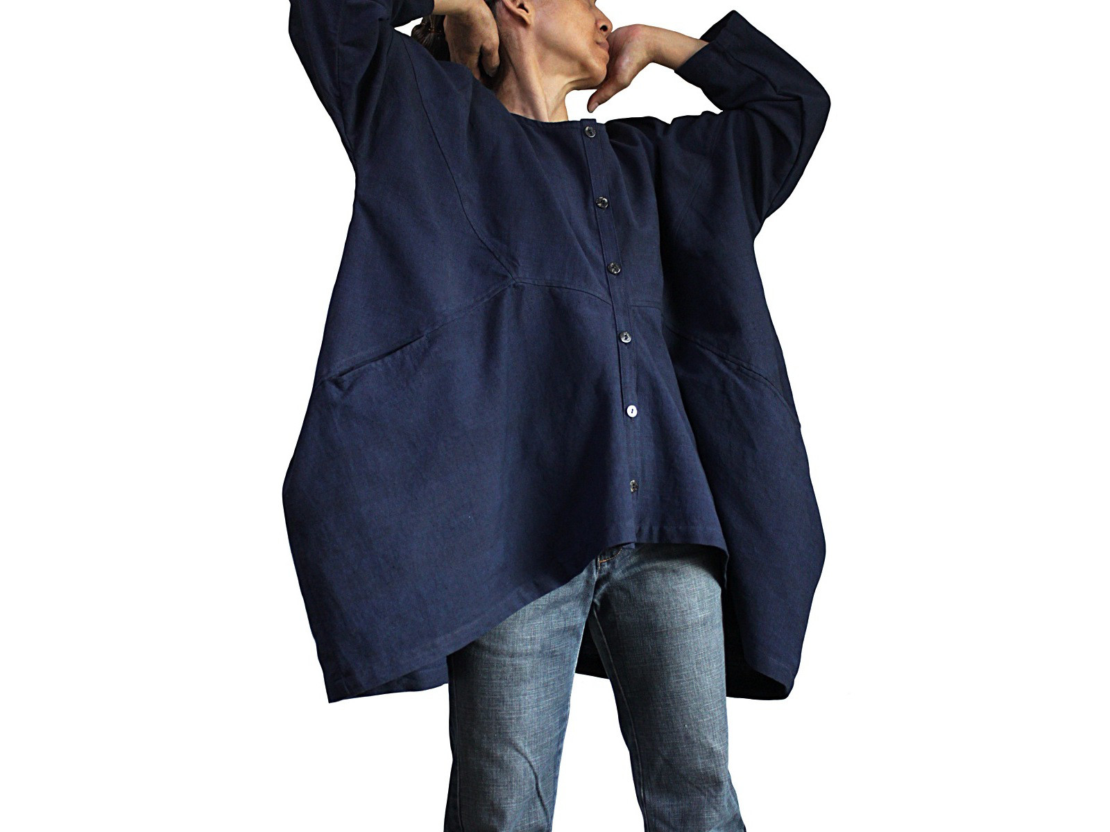 ジョムトン手織り綿のルーズチュニックブラウス裏地付き（BFS-195-03）