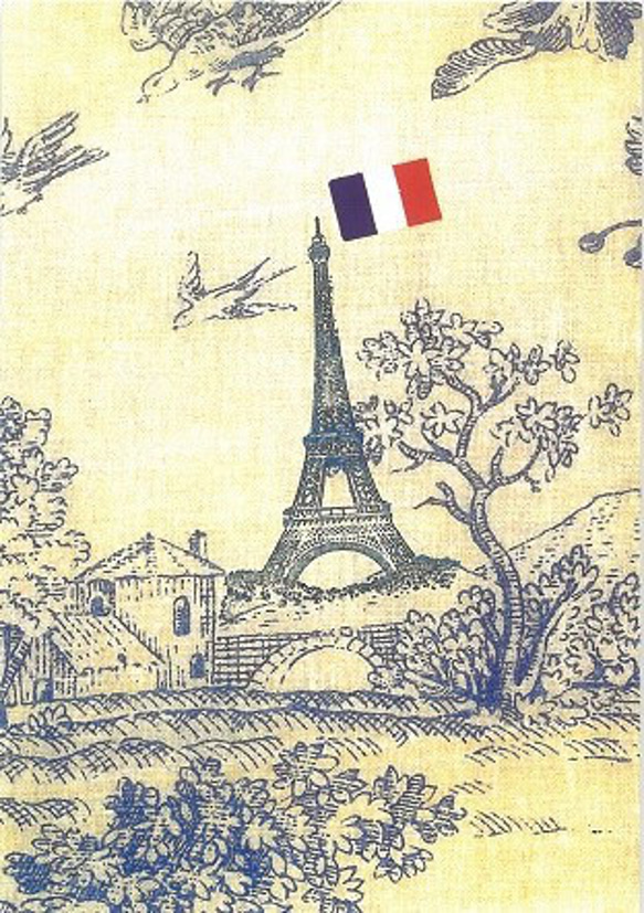 新柄入荷！『フランス製　ポストカード　Paris　Eiffel Tower　ジュイ柄』～エッフェル塔柄　 1枚～ 1枚目の画像
