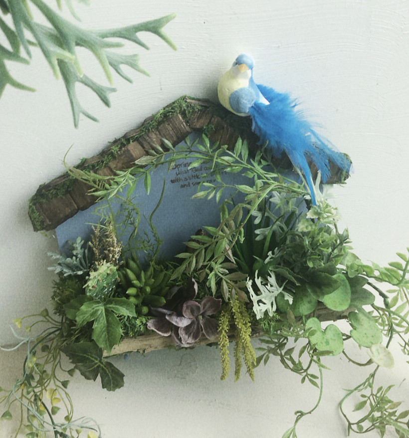 Creema限定/ミントブルー/流木付きガーデン風ハウスグリーンインテリア/公触媒加工/1点物