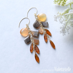 14kgf クォーツのピアスwithガーネット ピアス（フック・チェーン