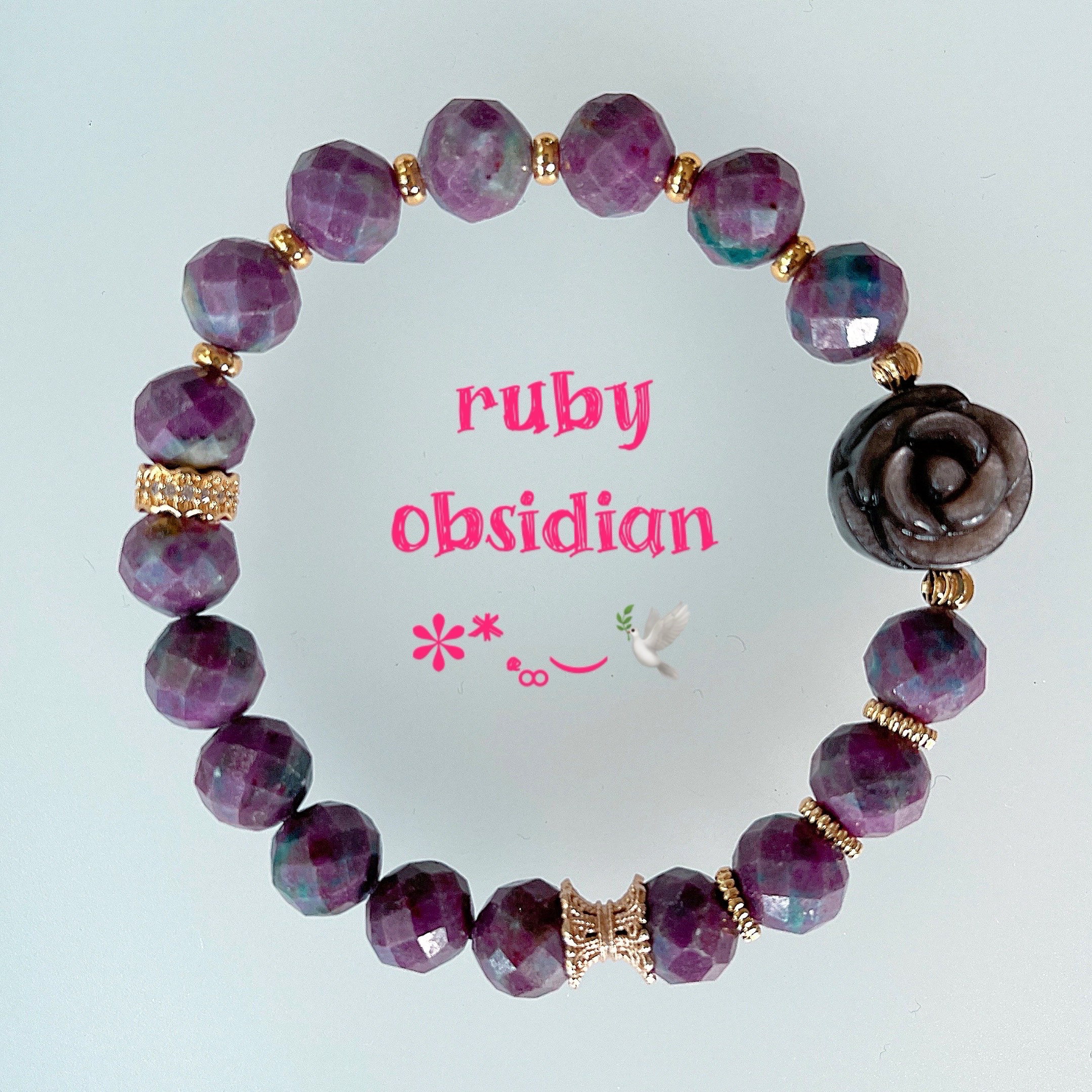 【ルビー】ルビー オブシディアン ルビーブレスレット オブシディアンブレスレット 薔薇アクセサリー 天然石ブレスレット