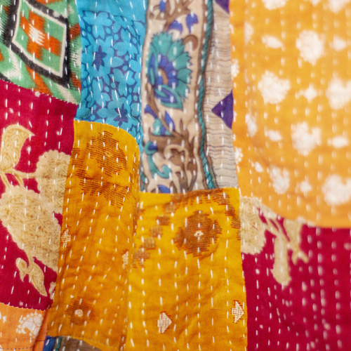 手縫いサリーパッチワークコットンショートパンツ インド綿パッチ