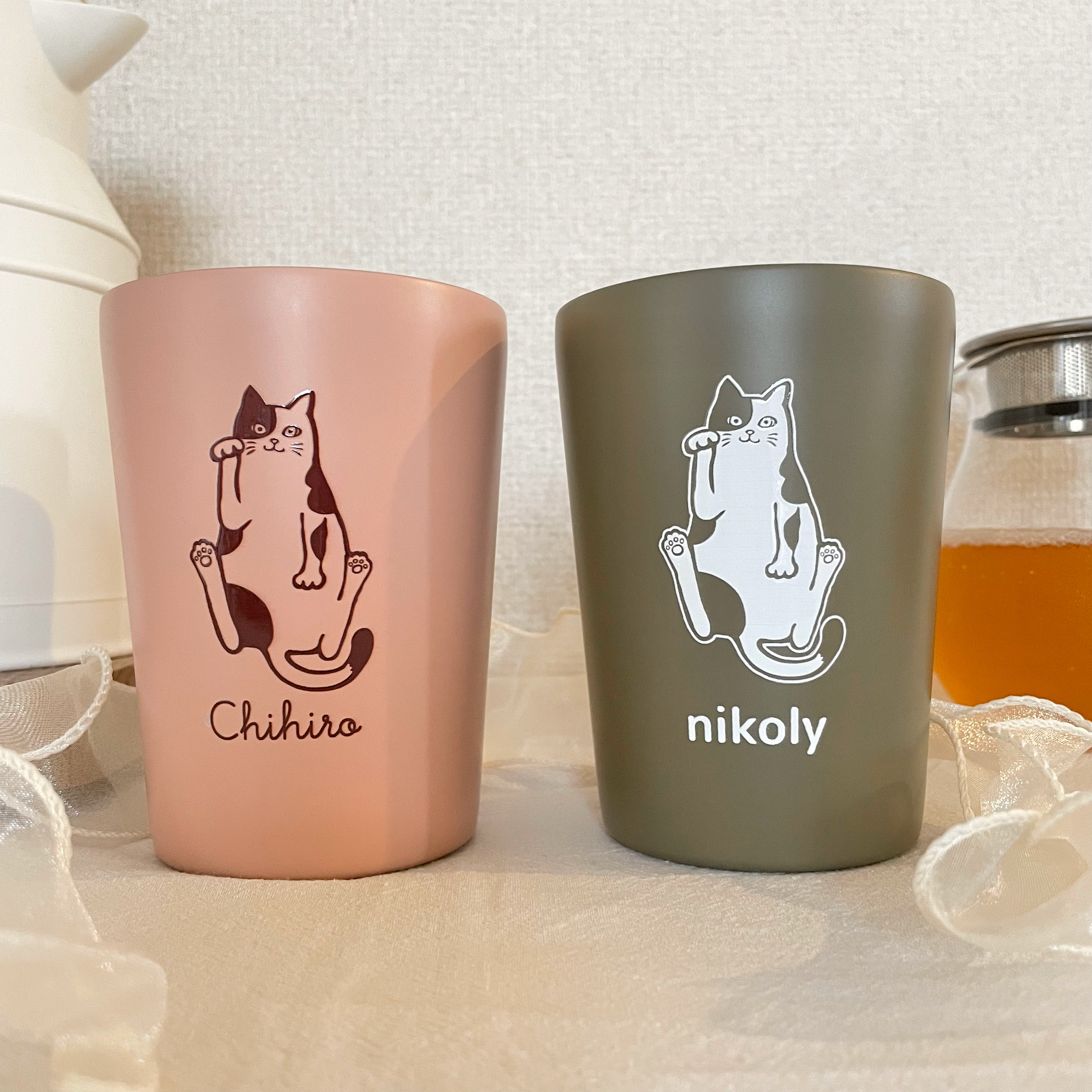 《お得な2個セット》猫サーモタンブラー | メッセージや名入れできて結婚祝いや銀婚式・金婚式のギフトなどにも最適！
