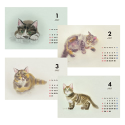 【新春SALE 1,300円→910円】2025 猫の水彩画卓上カレンダー 5枚目の画像