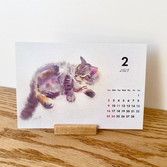 【新春SALE 1,300円→910円】2025 猫の水彩画卓上カレンダー 2枚目の画像