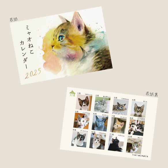 【新春SALE 1,300円→910円】2025 猫の水彩画卓上カレンダー 4枚目の画像