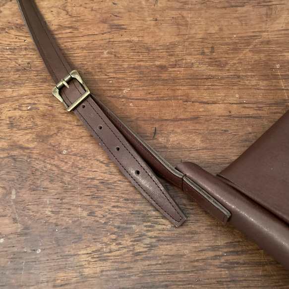 エスパサポ33様専用 タンニンなめし アンティーク メールバッグ ショルダーバッグ レザーバッグ 牛革 ダークブラウン 5枚目の画像