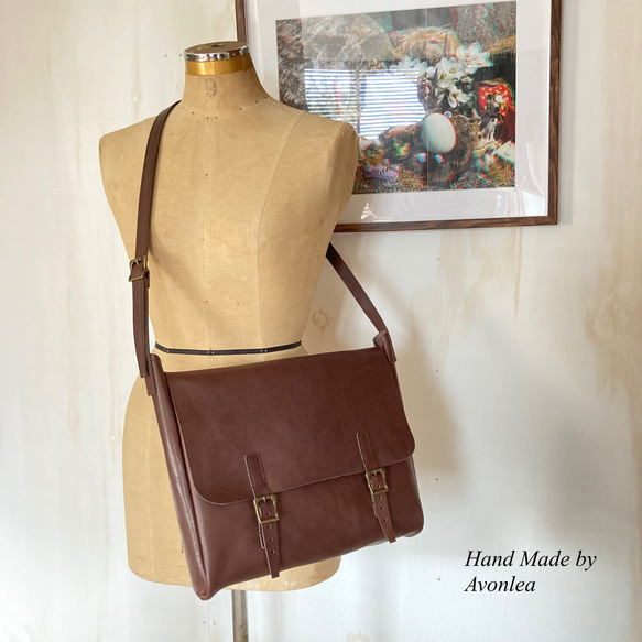 エスパサポ33様専用 タンニンなめし アンティーク メールバッグ ショルダーバッグ レザーバッグ 牛革 ダークブラウン 1枚目の画像