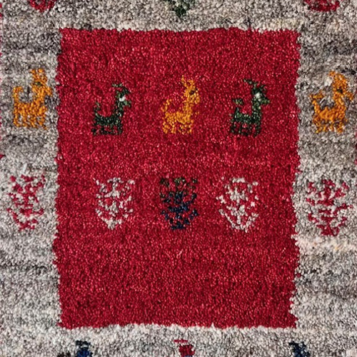 ○送料無料○ギャッベ【60×40】No.606（赤＋ライトグレー）プレゼント