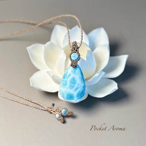 彩夢』高品質ラリマーのマクラメペンダントネックレス ネックレス