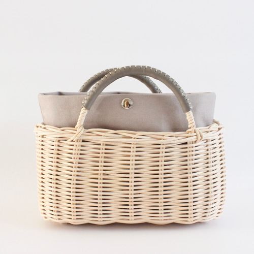 ラタンのカゴポシェットバッグ（タイプB ナチュラル×グレー）自然素材