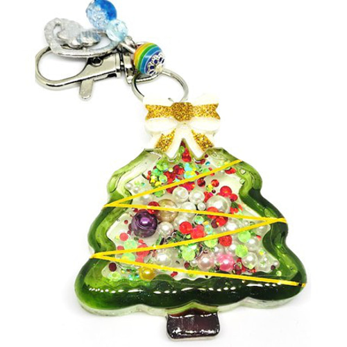 ハンドメイド 光る クリスマスツリー シェイカーキーホルダー