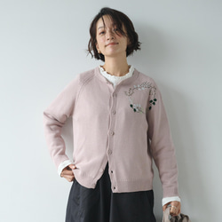 ★即納★コーデに華やかさをプラスしてくれる　花のサークル刺繍カーディガン　コットン100％　淡いピンク　241030-3 2枚目の画像