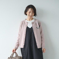 ★即納★コーデに華やかさをプラスしてくれる　花のサークル刺繍カーディガン　コットン100％　淡いピンク　241030-3 4枚目の画像