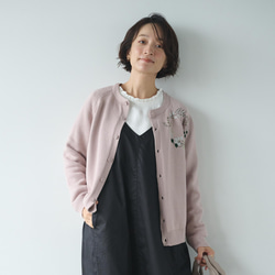 ★即納★コーデに華やかさをプラスしてくれる　花のサークル刺繍カーディガン　コットン100％　淡いピンク　241030-3 1枚目の画像